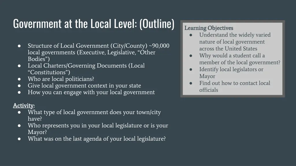 government at the local level outline
