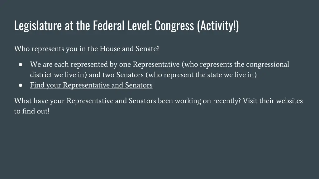 legislature at the federal level congress activity