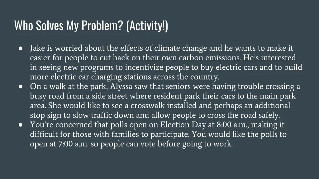 who solves my problem activity 1