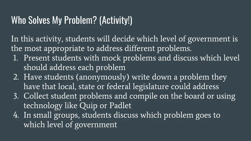 who solves my problem activity