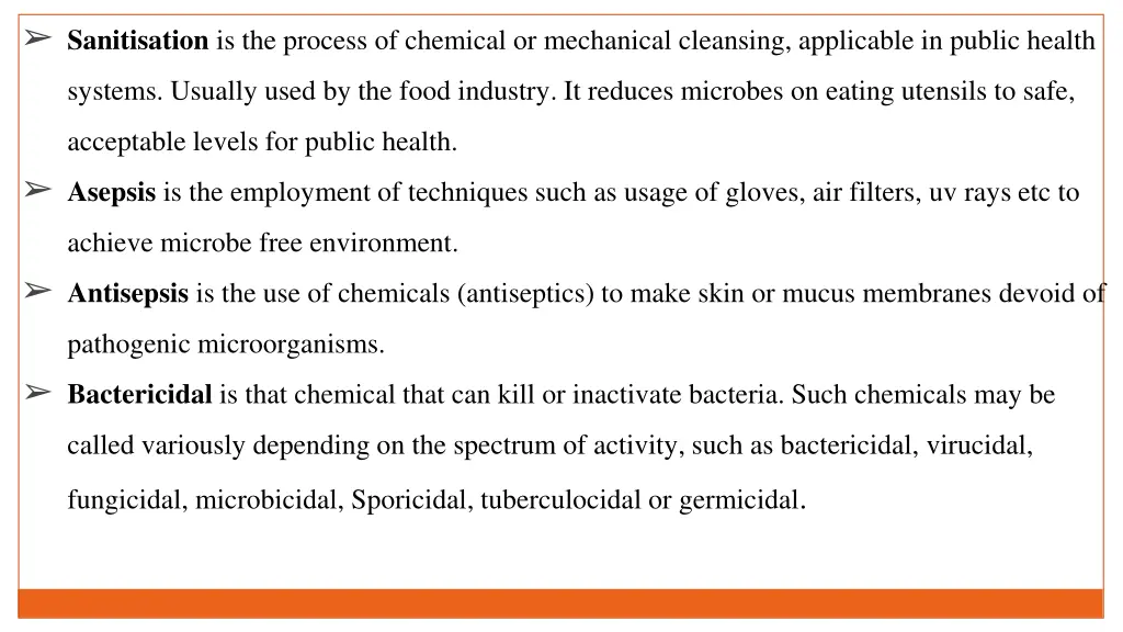 sanitisation is the process of chemical