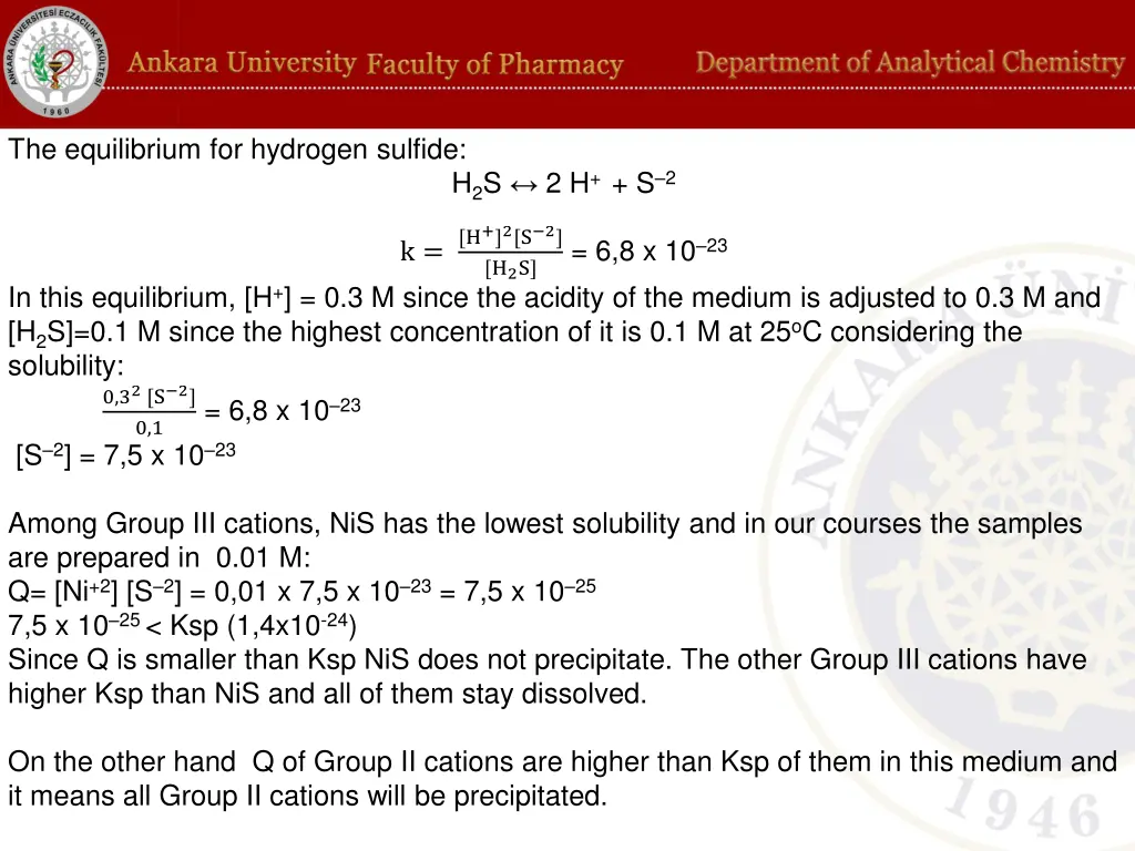 the equilibrium for hydrogen sulfide