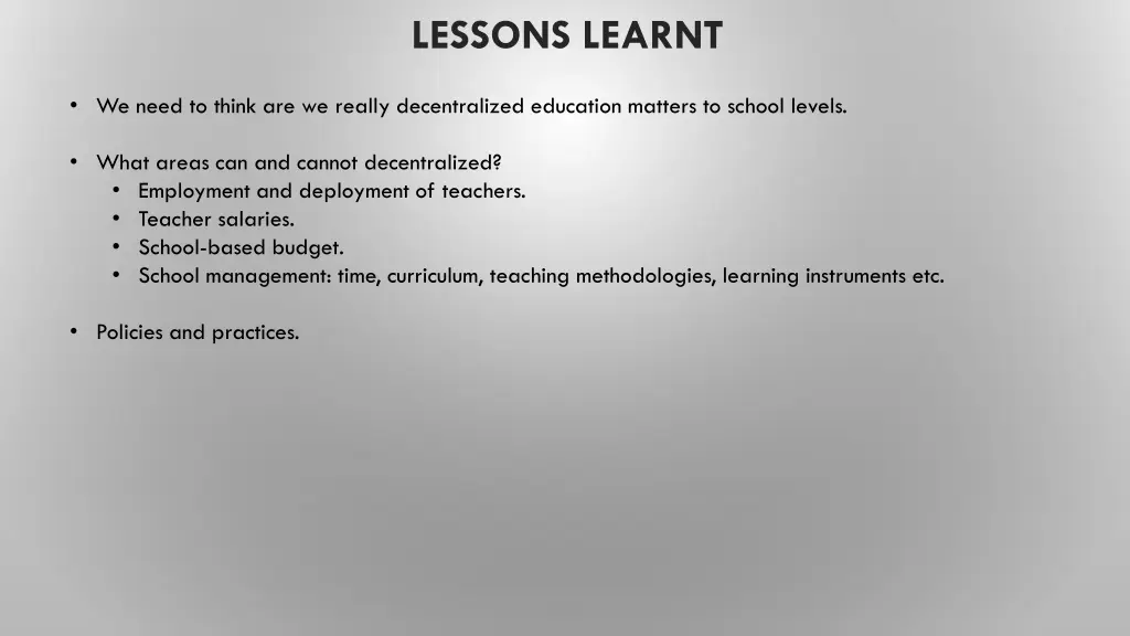 lessons learnt