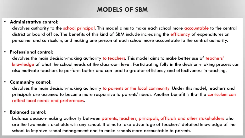 models of sbm