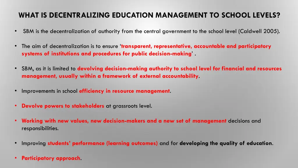 what is decentralizing education management