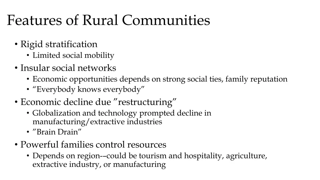 features of rural communities