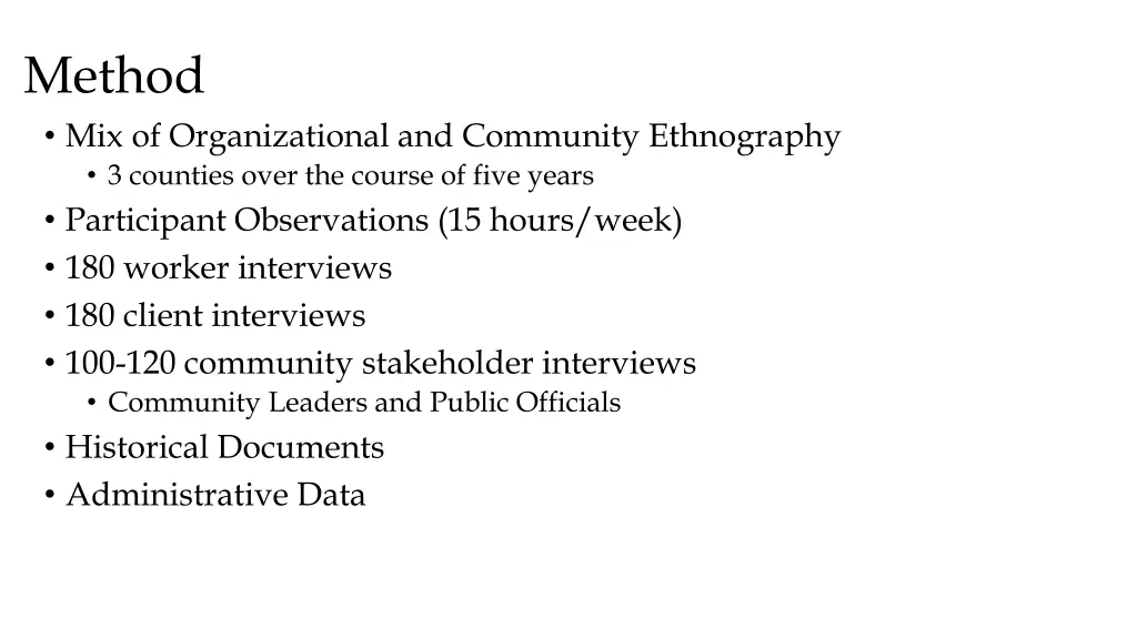 method mix of organizational and community