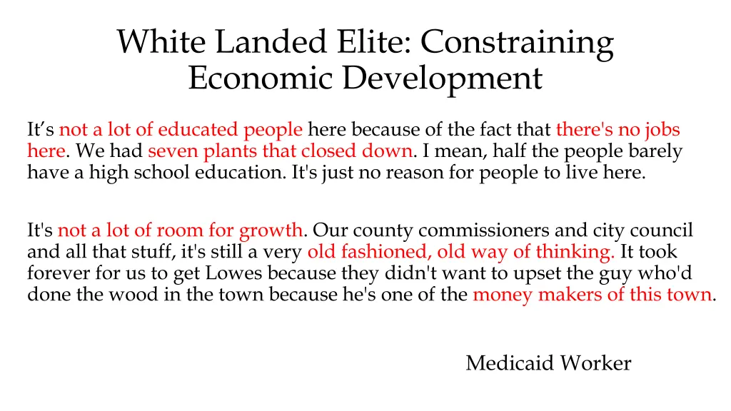 white landed elite constraining economic