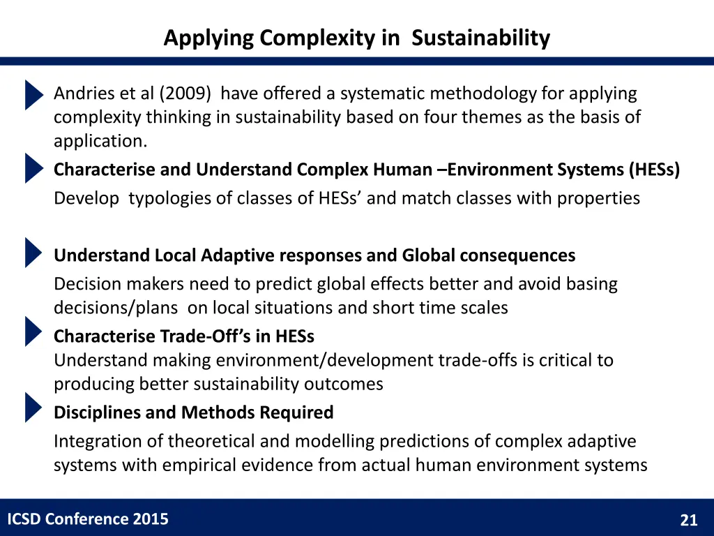 applying complexity in sustainability
