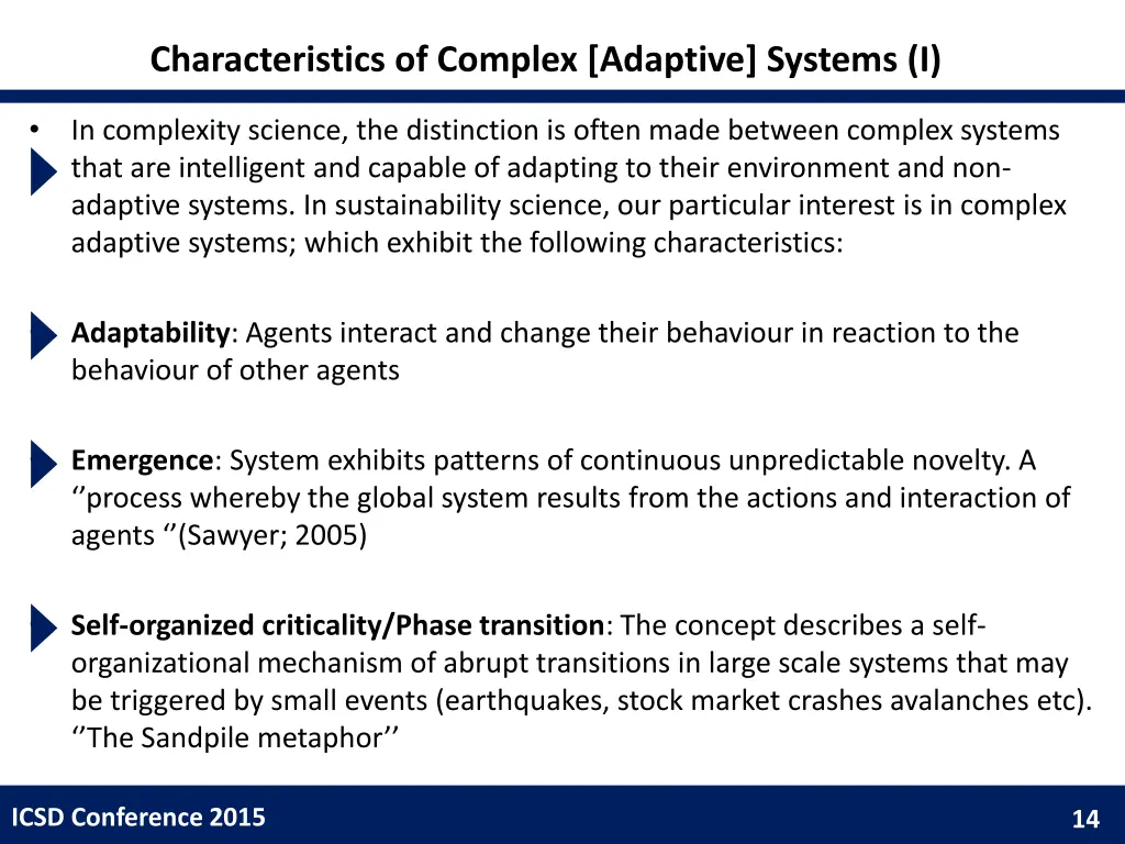characteristics of complex adaptive systems i