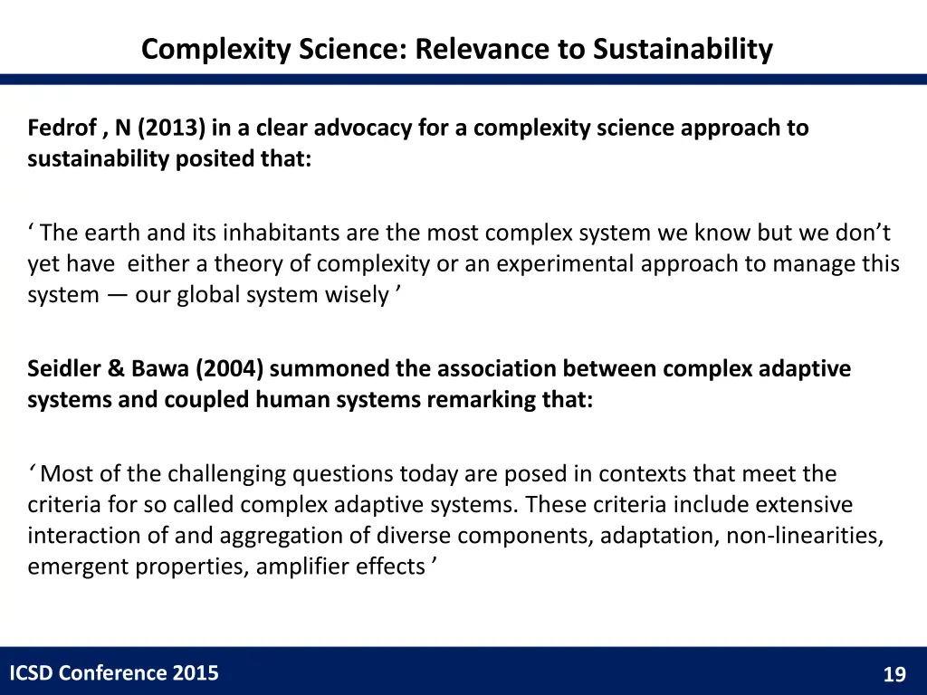 complexity science relevance to sustainability