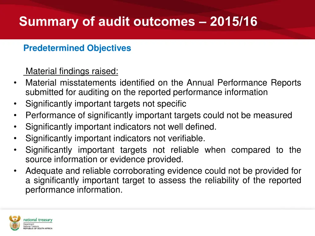 summary of audit outcomes 2015 16 4
