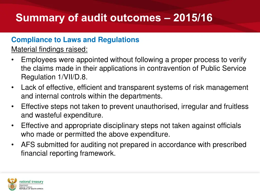 summary of audit outcomes 2015 16 6