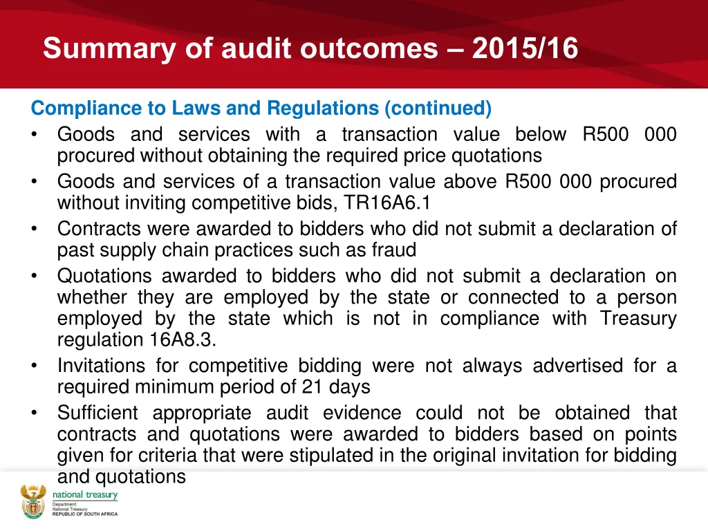 summary of audit outcomes 2015 16 7