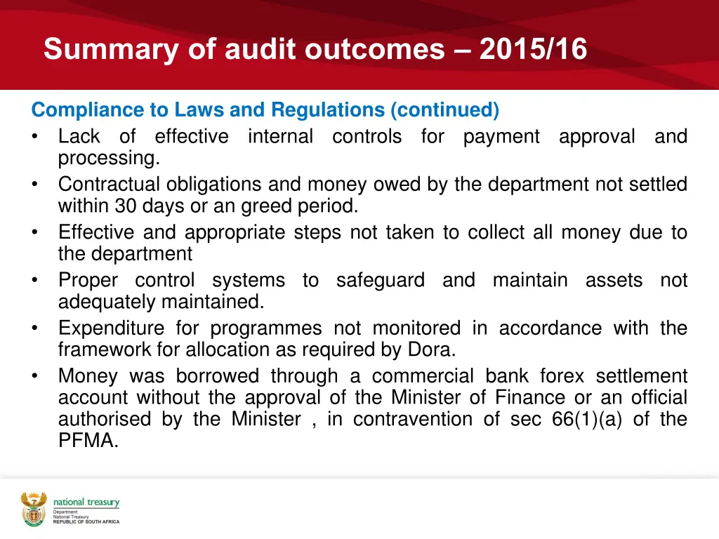 summary of audit outcomes 2015 16 8