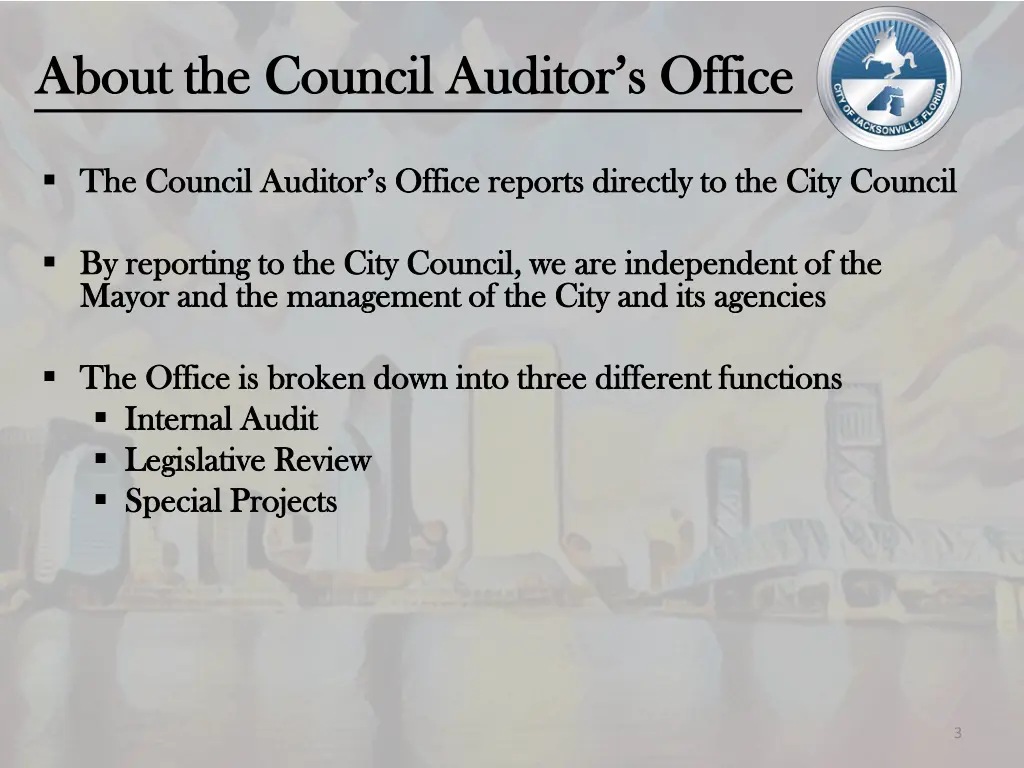 about the council auditor s office about 1