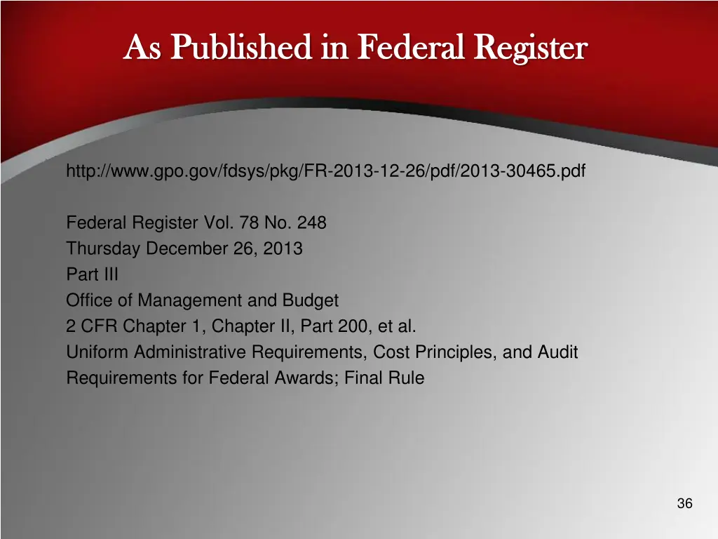 as published in federal register as published