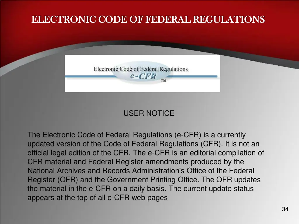 electronic code of federal regulations electronic