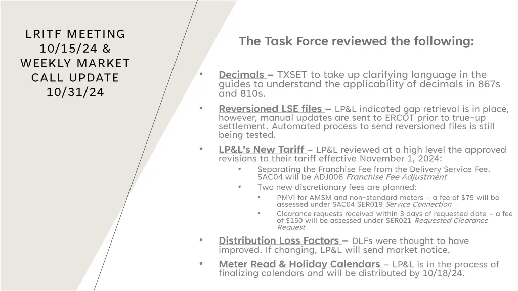 lritf meeting 10 15 24 weekly market call update