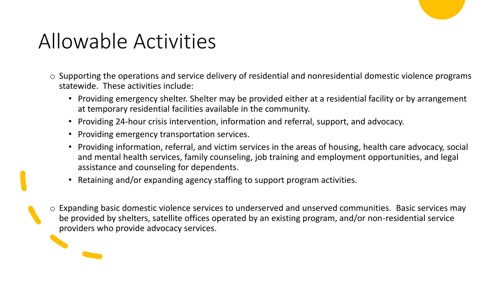 allowable activities