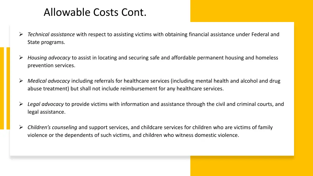 allowable costs cont