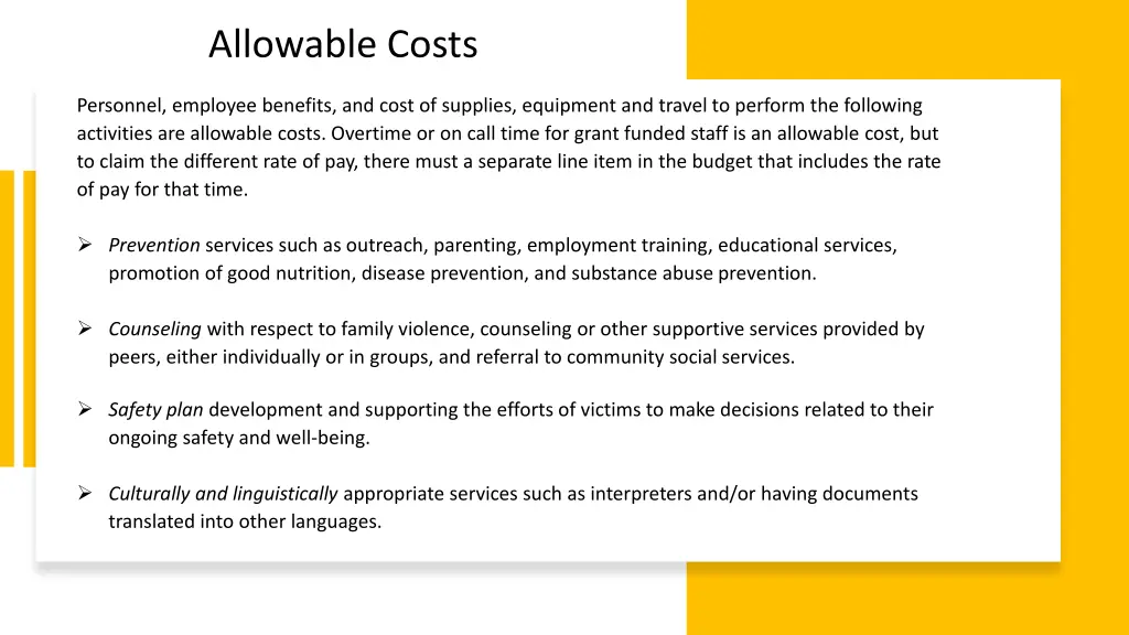 allowable costs