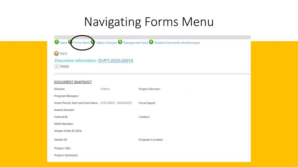 navigating forms menu