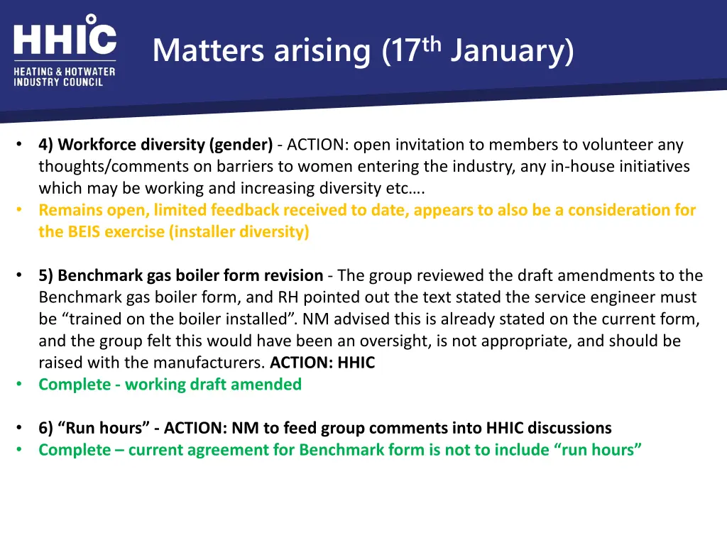 matters arising 17 th january 1