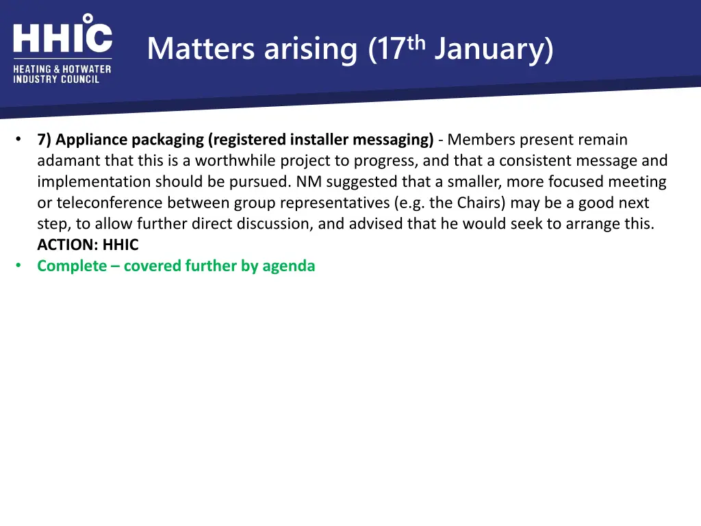 matters arising 17 th january 2