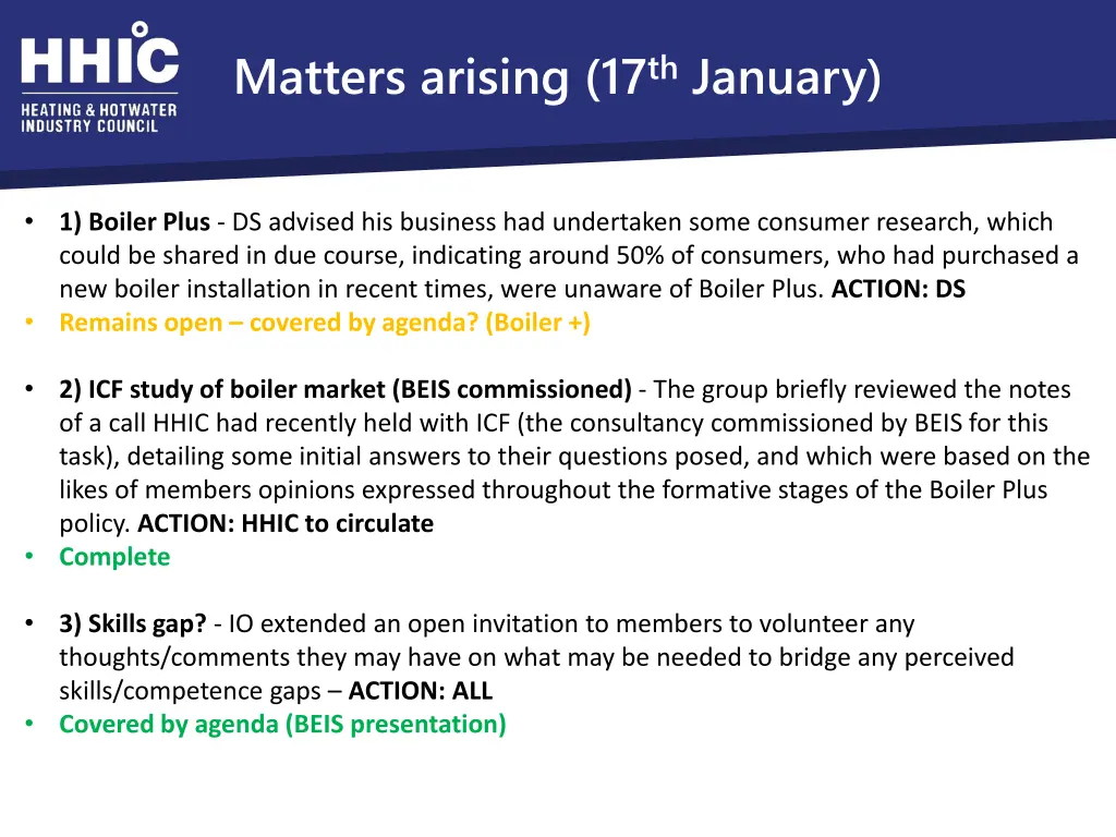 matters arising 17 th january