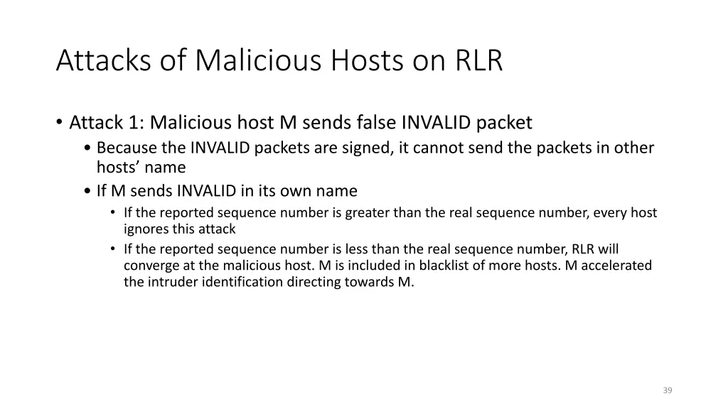attacks of malicious hosts on rlr