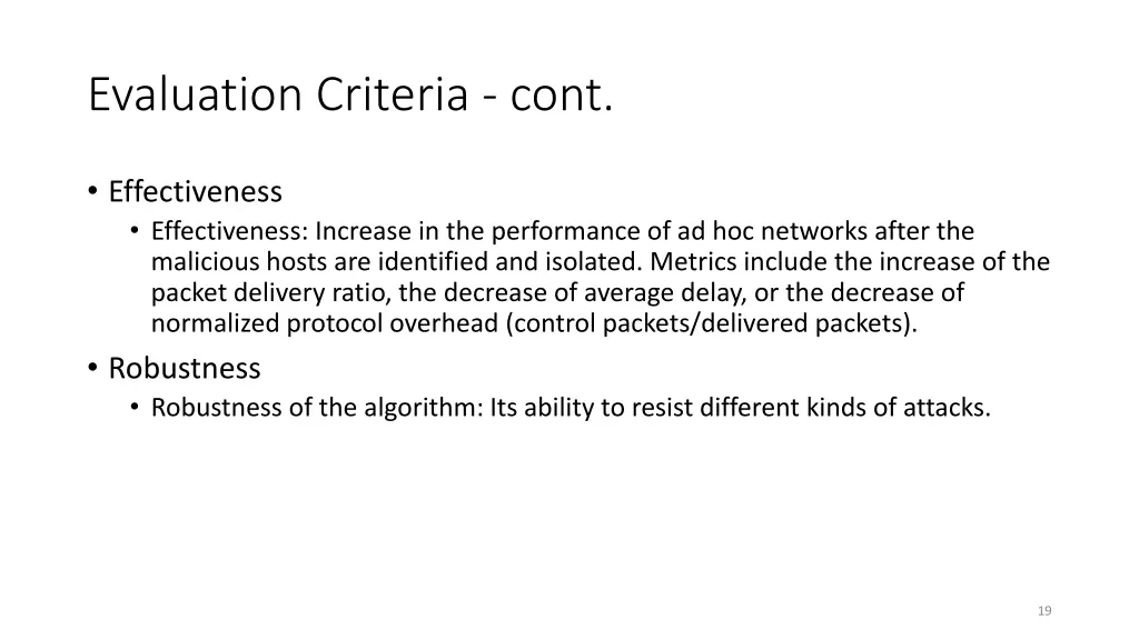 evaluation criteria cont