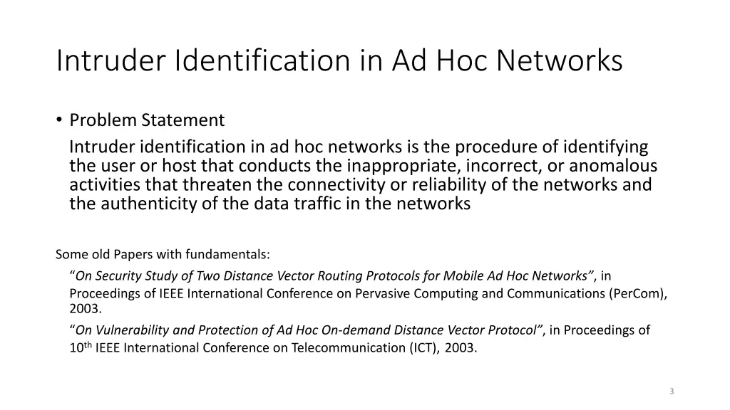intruder identification in ad hoc networks