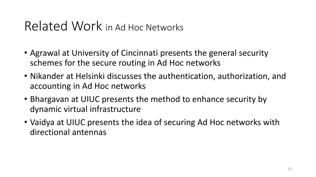 related work in ad hoc networks 1