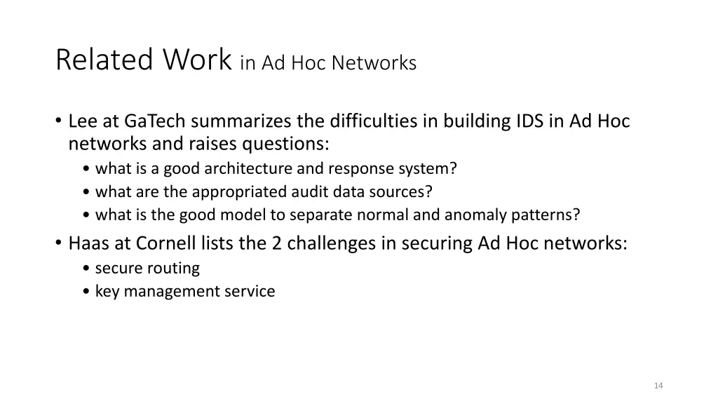 related work in ad hoc networks