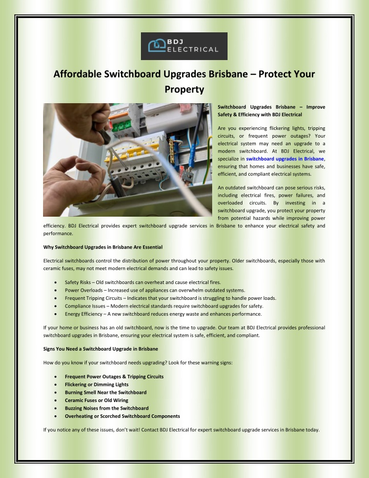 affordable switchboard upgrades brisbane protect