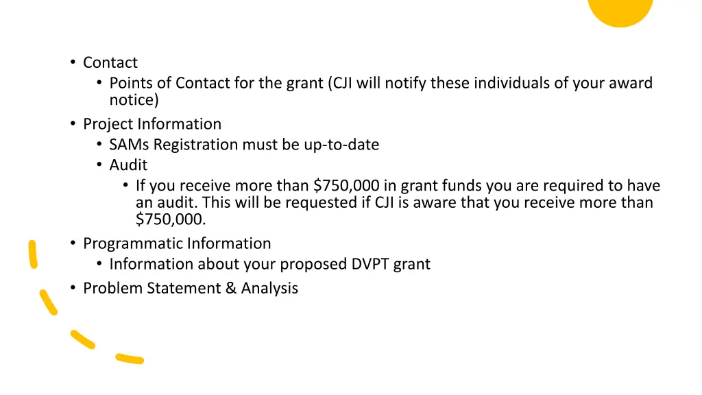 contact points of contact for the grant cji will