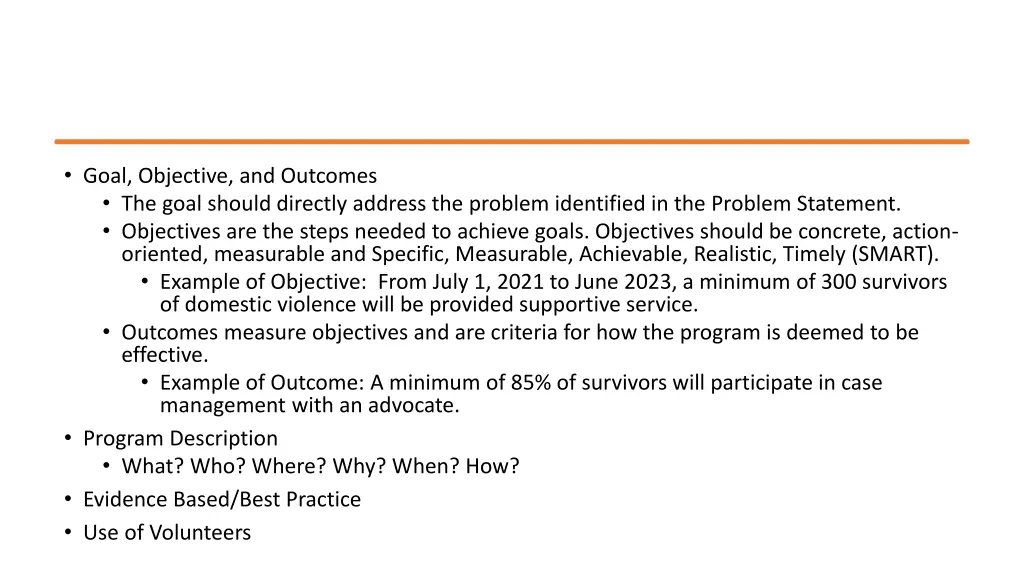 goal objective and outcomes the goal should