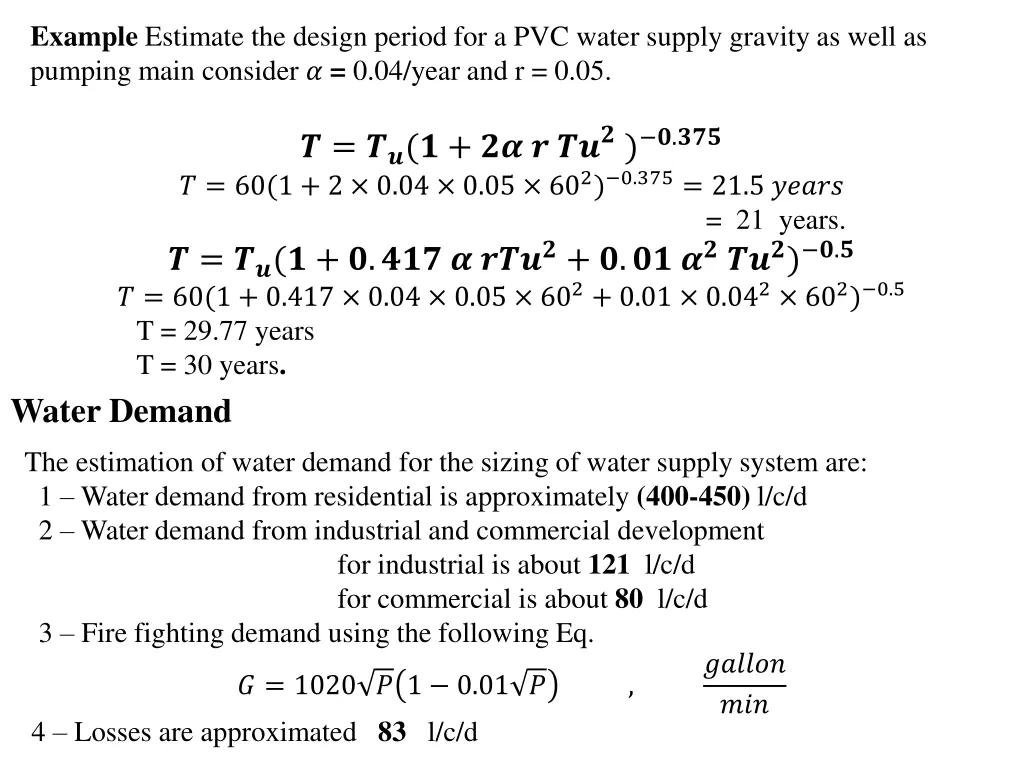 example estimate the design period