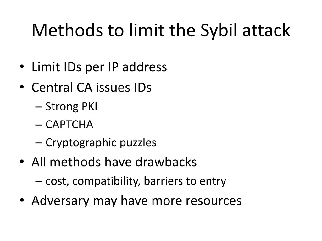 methods to limit the sybil attack