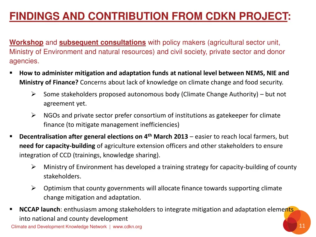 findings and contribution from cdkn project