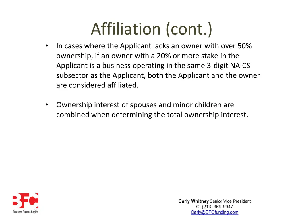 affiliation cont in cases where the applicant