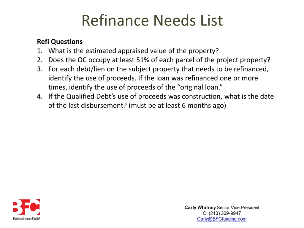 refinance needs list