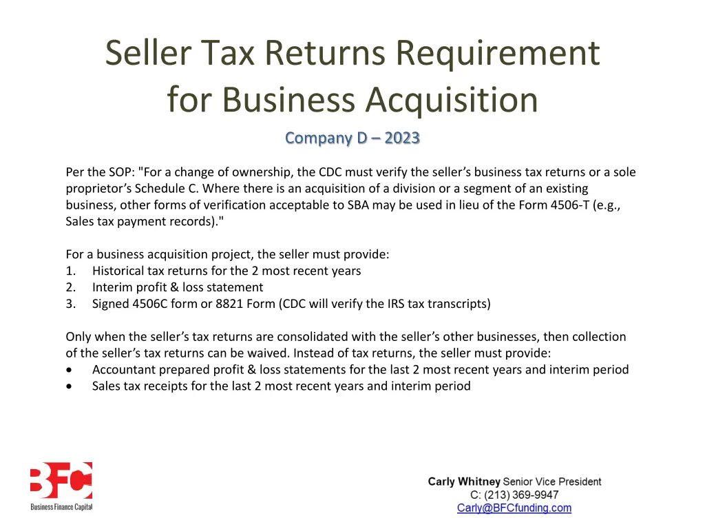 seller tax returns requirement for business