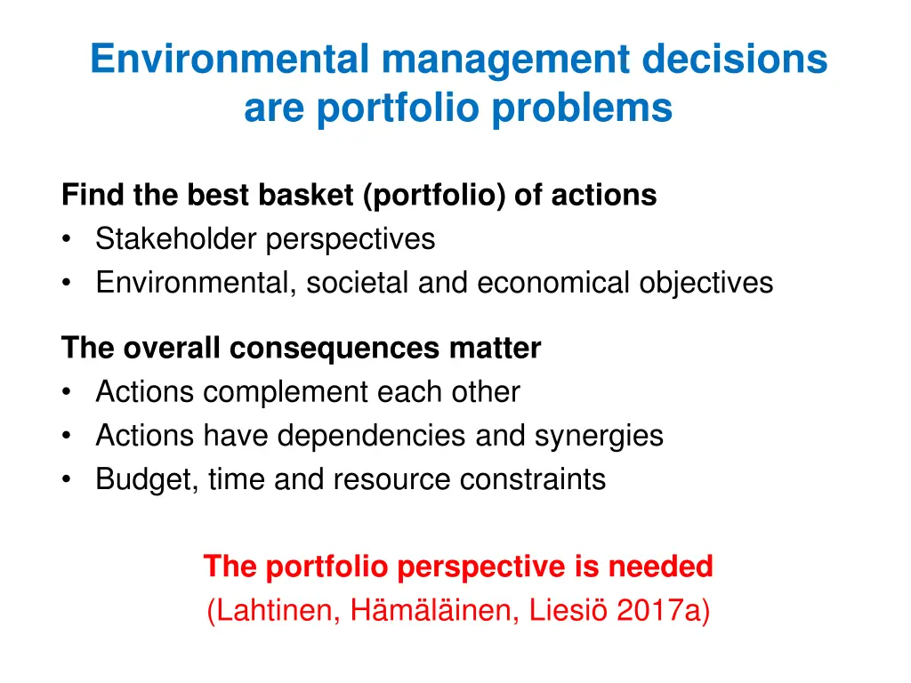 environmental management decisions are portfolio