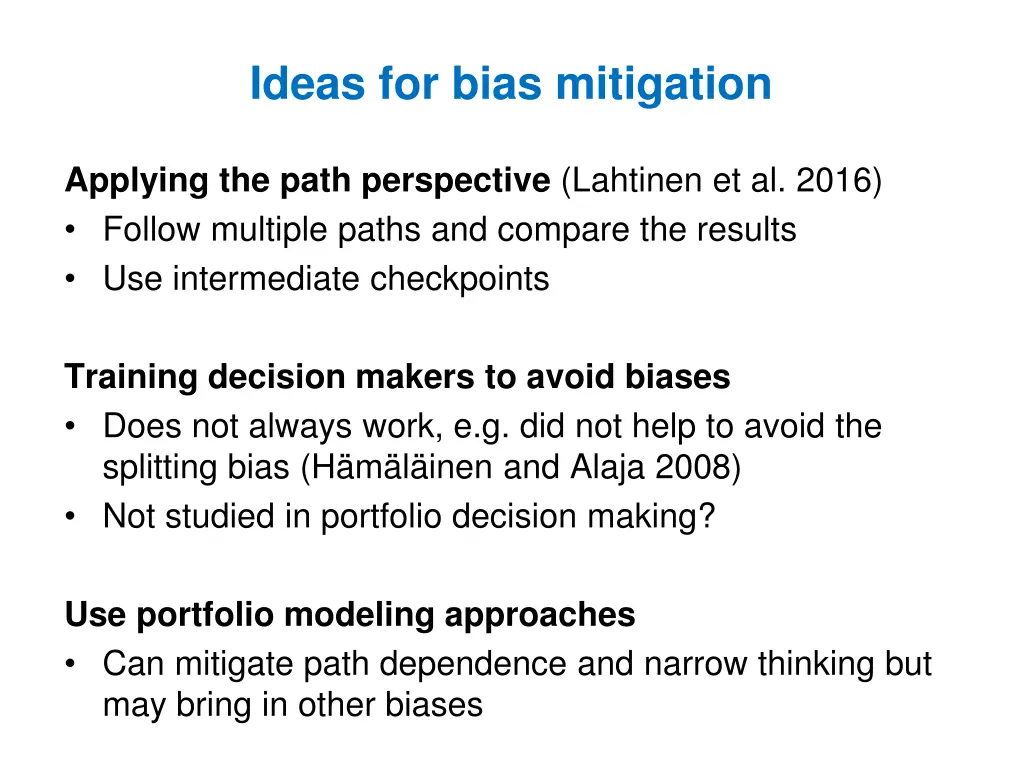 ideas for bias mitigation