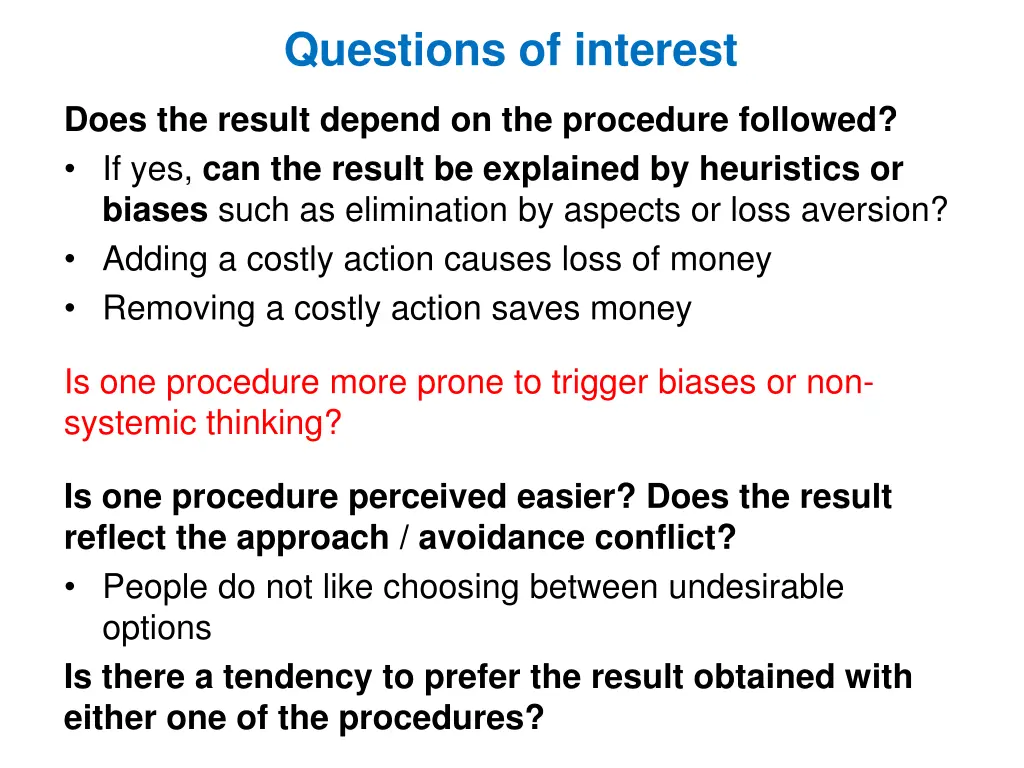 questions of interest