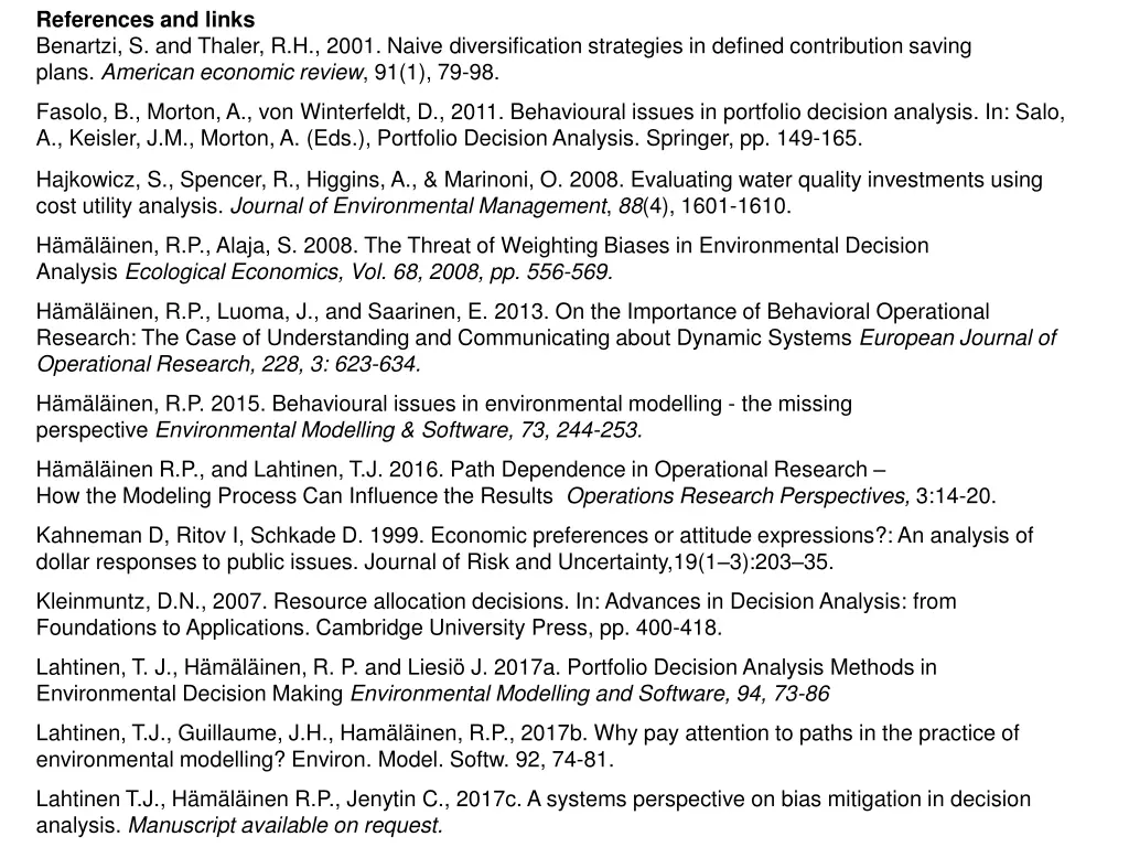 references and links benartzi s and thaler