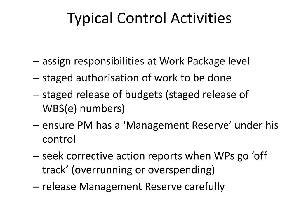 typical control activities