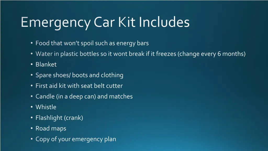 emergency car kit includes